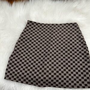 Altar’d State Checkered Brown and White Women's Skirt with built in shorts